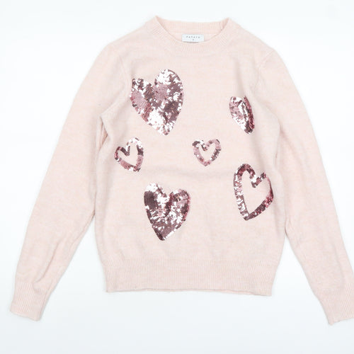 Papaya Womens Pink Sequin Heart Pullover Jumper Size S