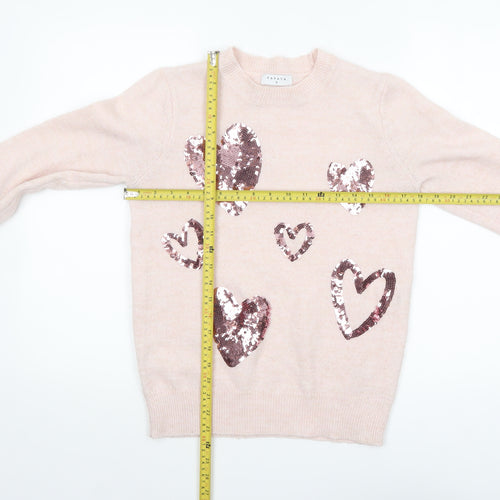 Papaya Womens Pink Sequin Heart Pullover Jumper Size S