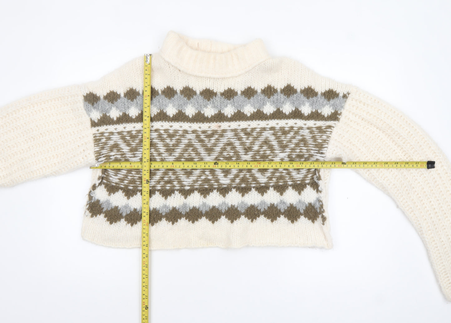Free People Women's Ivory Wool Blend Roll Neck Chunky Knit Jumper Size S