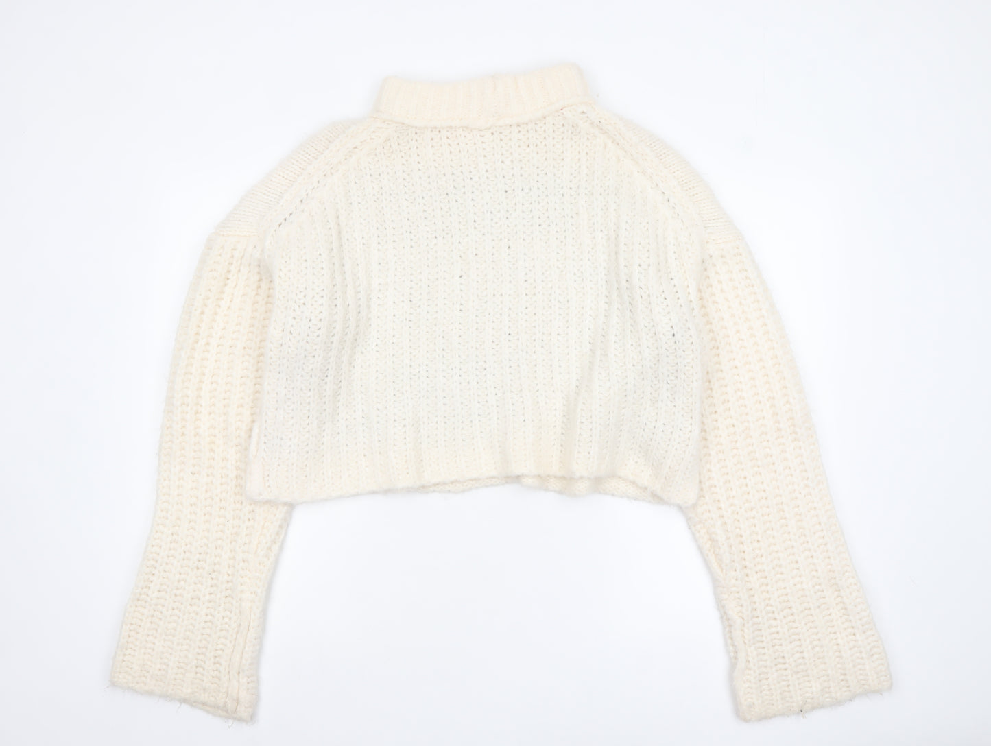 Free People Women's Ivory Wool Blend Roll Neck Chunky Knit Jumper Size S