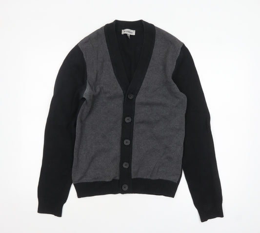 Le Château Men's Grey & Black Cotton Cardigan XS Slim Fit