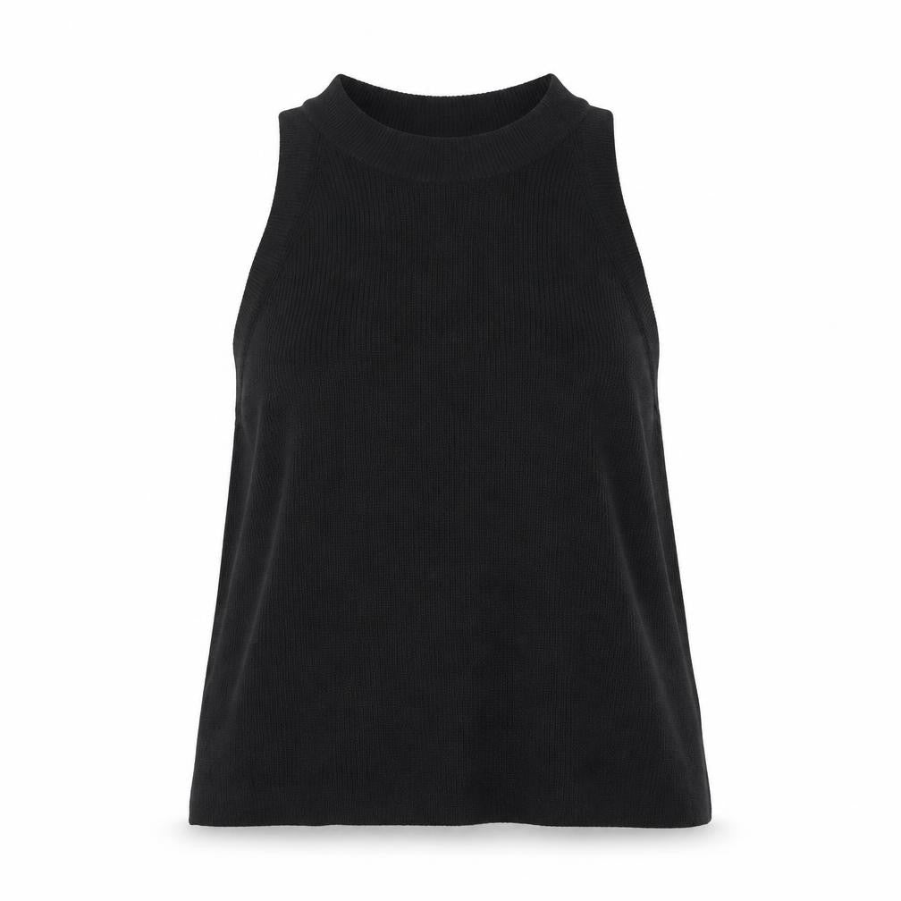 Front view of Wilfred Black High Neck Knit Tank Top Women's XL