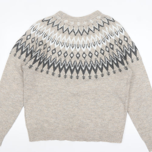 Tu Men Beige Fair Isle Knit Jumper Size L Crew Neck Pullover