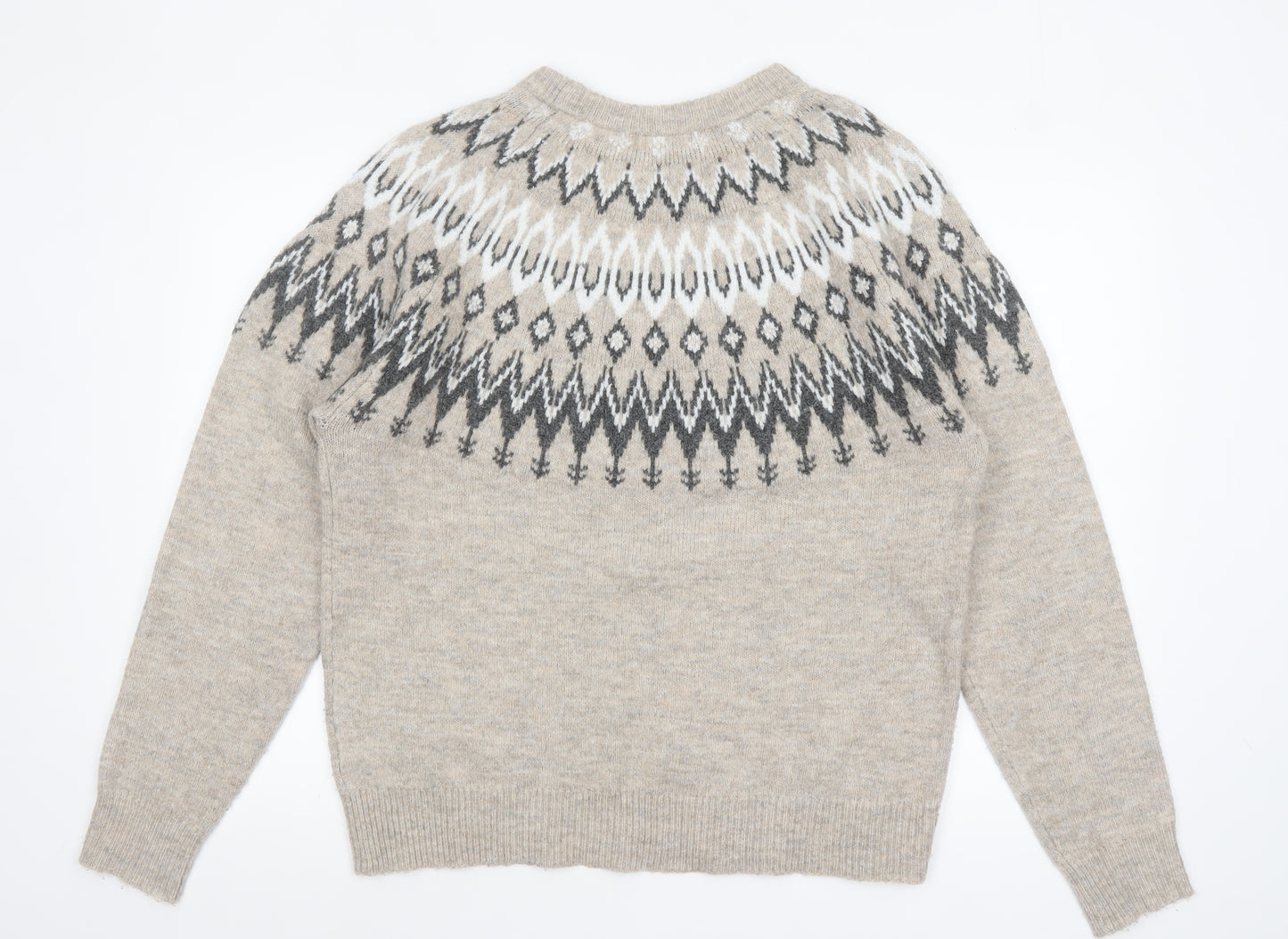 Tu Men Beige Fair Isle Knit Jumper Size L Crew Neck Pullover