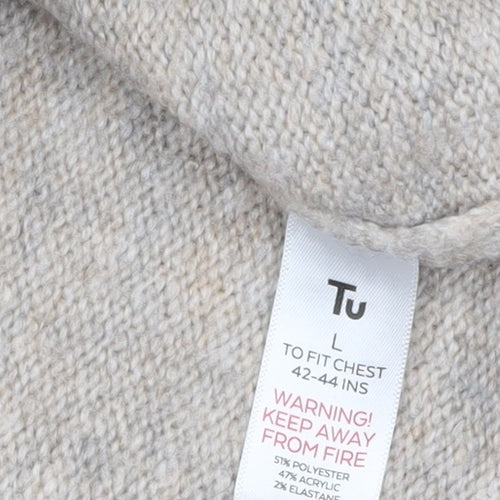 Tu Men Beige Fair Isle Knit Jumper Size L Crew Neck Pullover