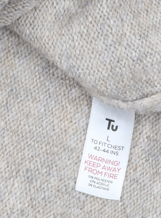 Tu Men Beige Fair Isle Knit Jumper Size L Crew Neck Pullover