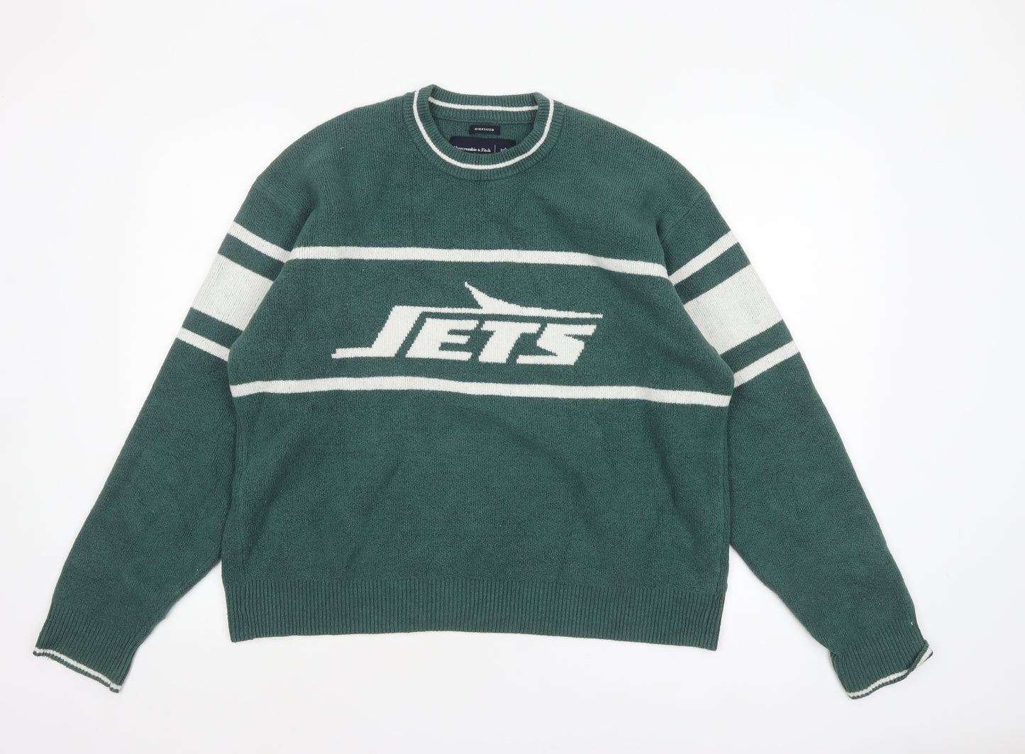 Abercrombie & Fitch Men’s Green Jets Graphic Knit Jumper Size M