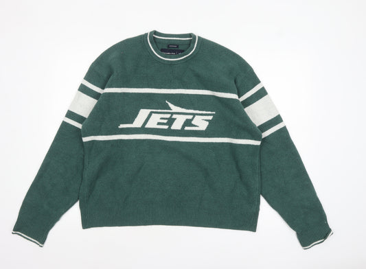 Abercrombie & Fitch Men’s Green Jets Graphic Knit Jumper Size M