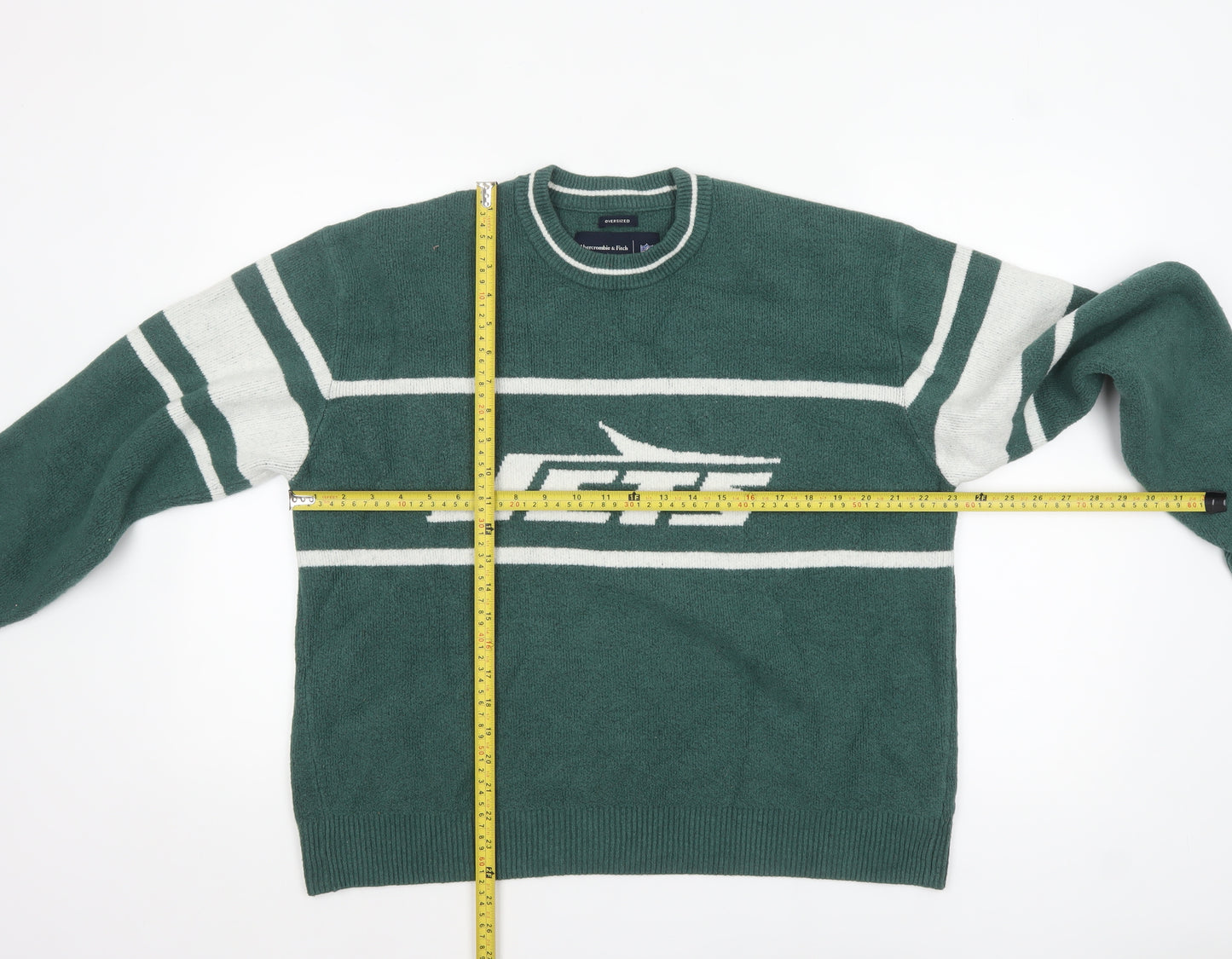 Abercrombie & Fitch Men’s Green Jets Graphic Knit Jumper Size M