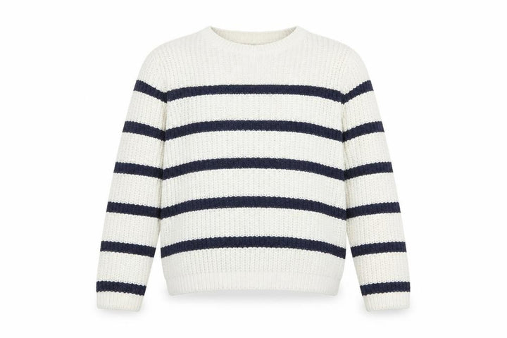 F&F Girls White Navy Striped Crew Neck Long Sleeve Pullover Jumper 13 Years