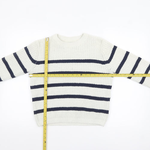 F&F Girls White Navy Striped Crew Neck Long Sleeve Pullover Jumper 13 Years
