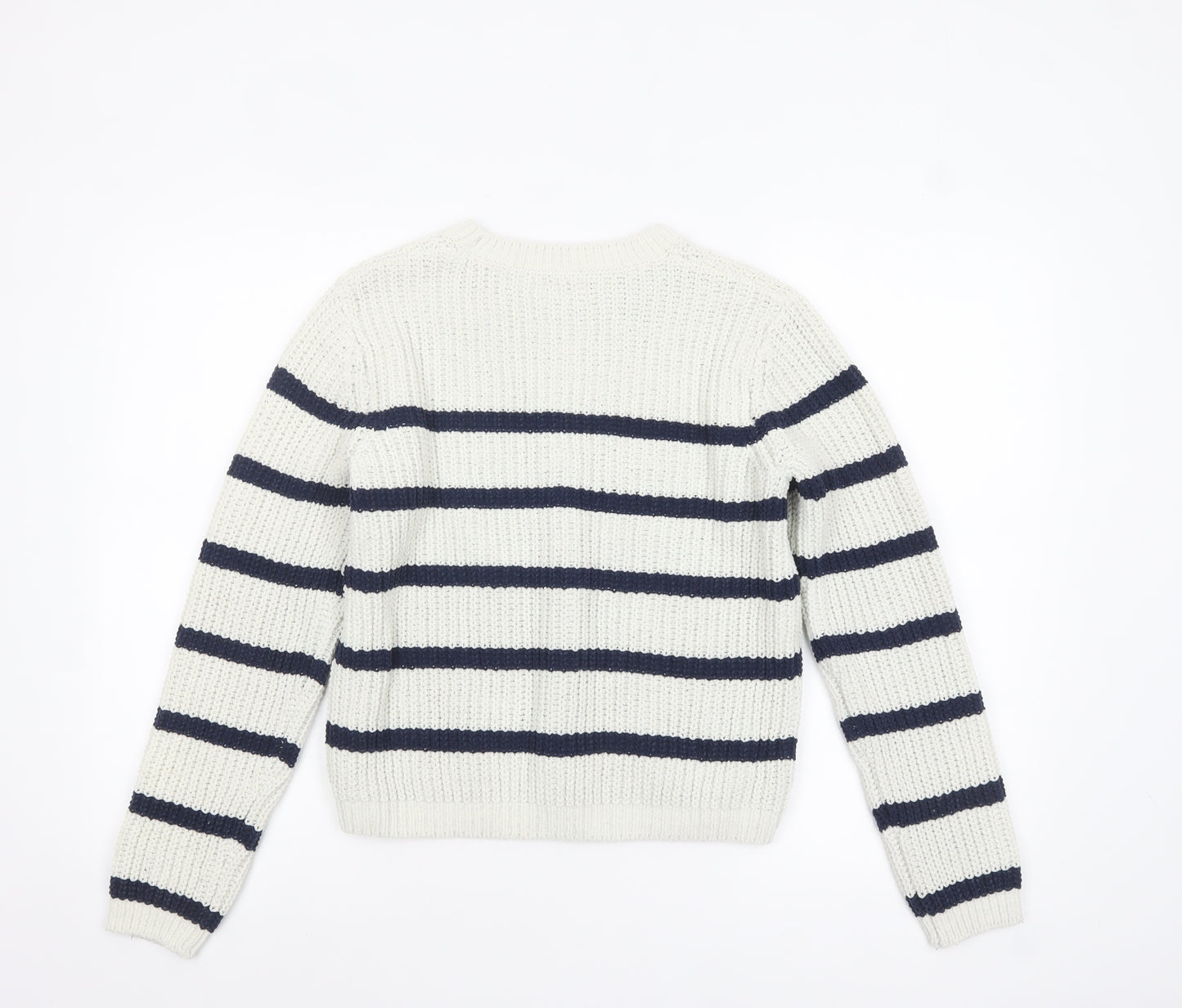 F&F Girls White Navy Striped Crew Neck Long Sleeve Pullover Jumper 13 Years