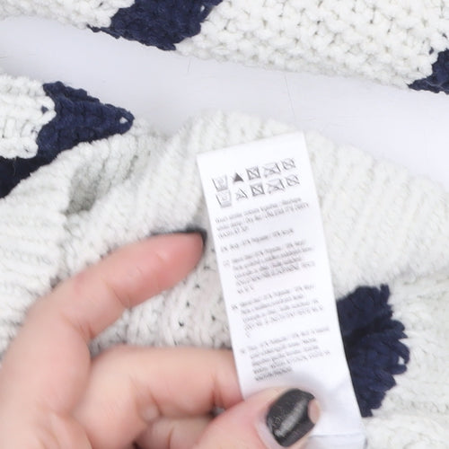F&F Girls White Navy Striped Crew Neck Long Sleeve Pullover Jumper 13 Years