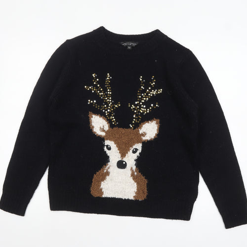 Dorothy Perkins Womens Black Sequin Reindeer Christmas Jumper Size 14
