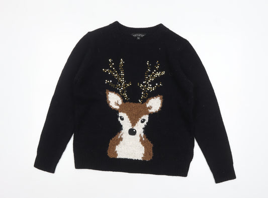 Dorothy Perkins Womens Black Sequin Reindeer Christmas Jumper Size 14