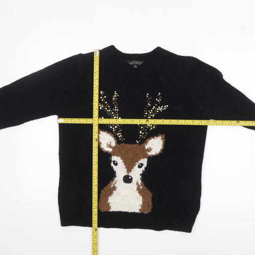 Dorothy Perkins Womens Black Sequin Reindeer Christmas Jumper Size 14