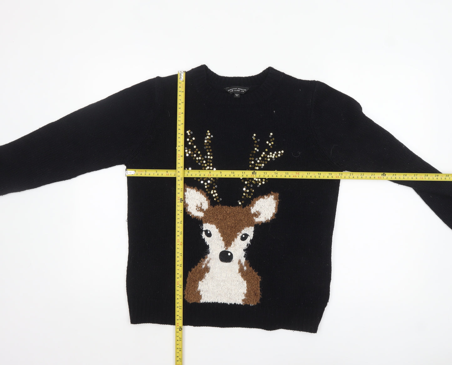 Dorothy Perkins Womens Black Sequin Reindeer Christmas Jumper Size 14