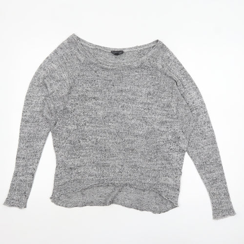 Topshop Women Grey Knit Boat Neck Long Sleeve Pullover Jumper Size 10