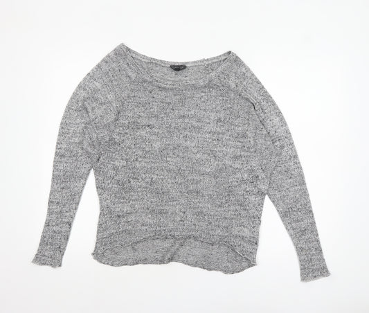 Topshop Women Grey Knit Boat Neck Long Sleeve Pullover Jumper Size 10