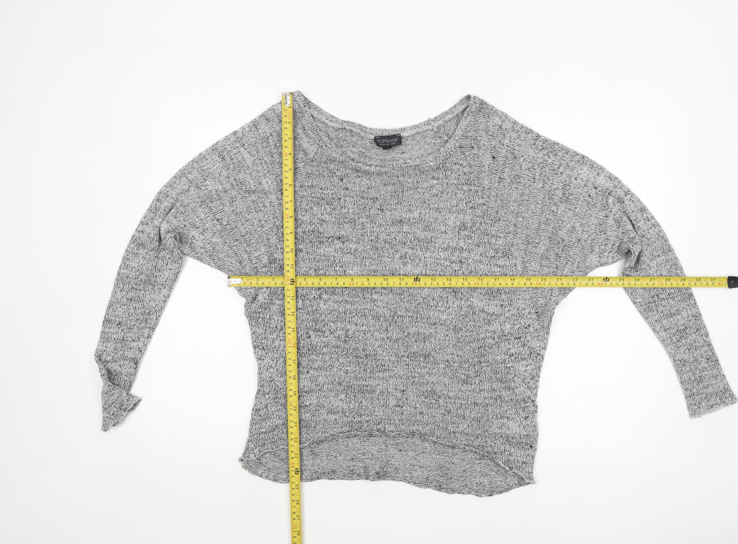 Topshop Women Grey Knit Boat Neck Long Sleeve Pullover Jumper Size 10