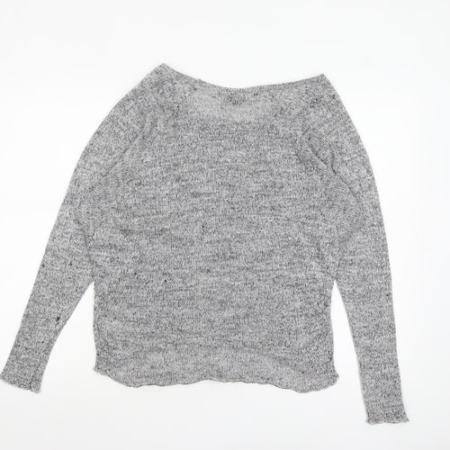 Topshop Women Grey Knit Boat Neck Long Sleeve Pullover Jumper Size 10