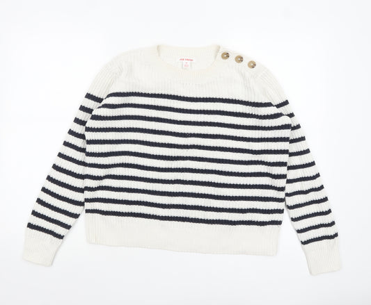 Joe Fresh Women’s White Navy Striped Cotton Knit Jumper Size S