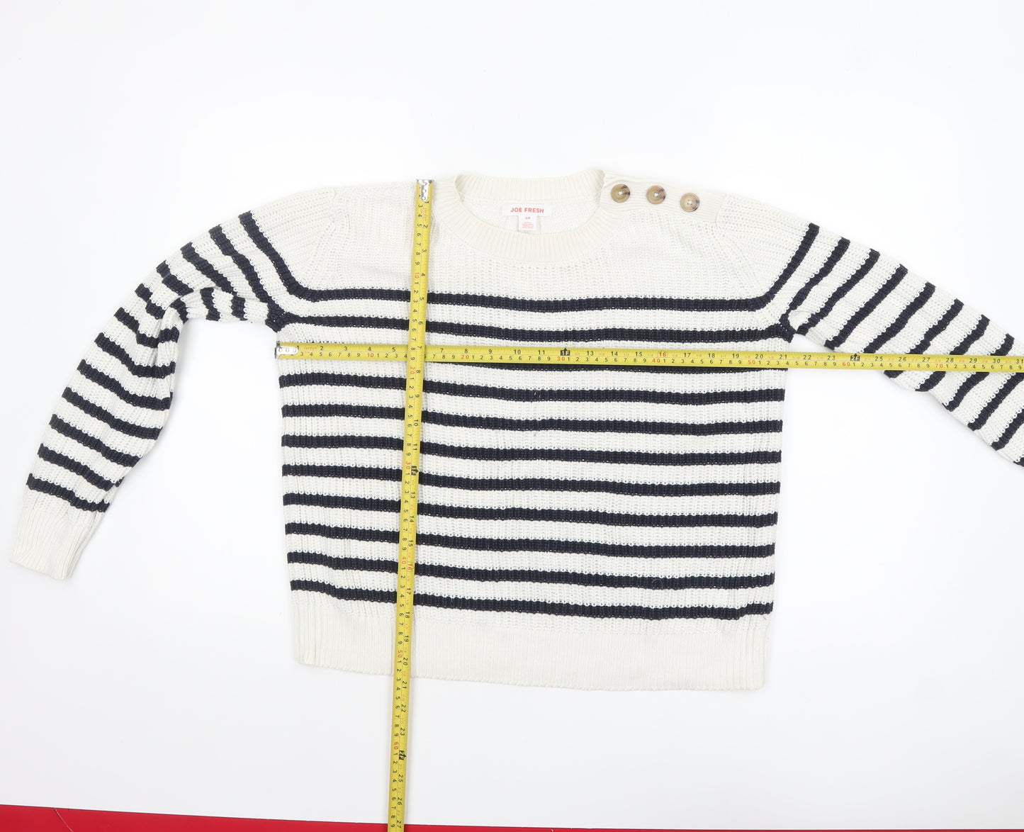 Joe Fresh Women’s White Navy Striped Cotton Knit Jumper Size S