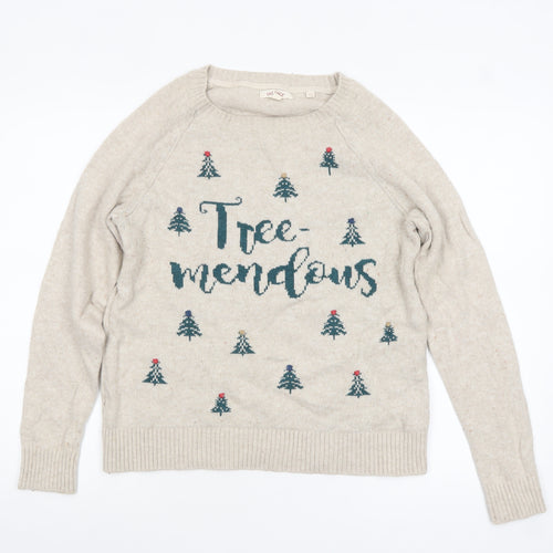 Fat Face Women's Beige Christmas Jumper Size 12 Pullover
