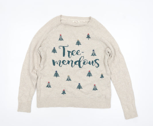 Fat Face Women's Beige Christmas Jumper Size 12 Pullover