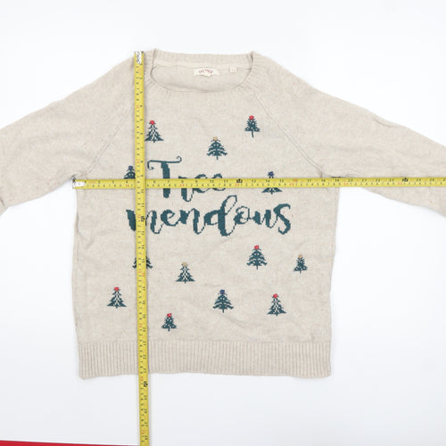Fat Face Women's Beige Christmas Jumper Size 12 Pullover