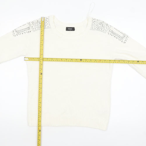 Klass Women's White Rhinestone Knit Pullover Jumper Size M