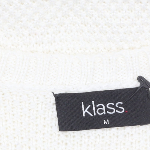 Klass Women's White Rhinestone Knit Pullover Jumper Size M