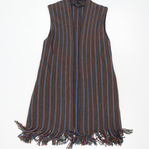 EAST Womens Multicoloured Wool Blend Fringe Cape Size 18