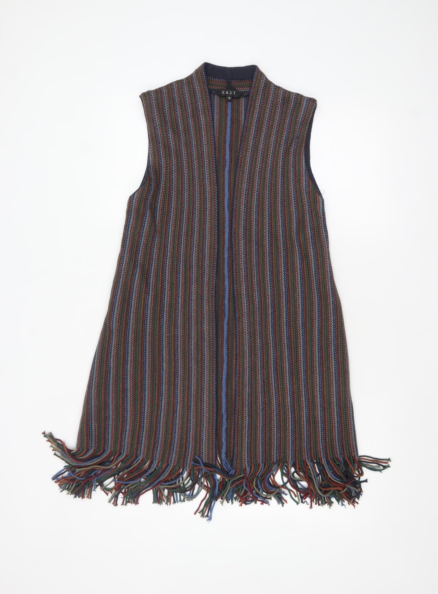 EAST Womens Multicoloured Wool Blend Fringe Cape Size 18