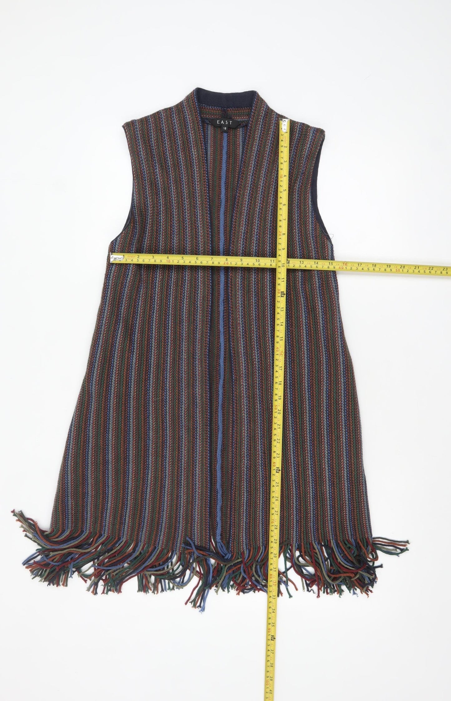 EAST Womens Multicoloured Wool Blend Fringe Cape Size 18