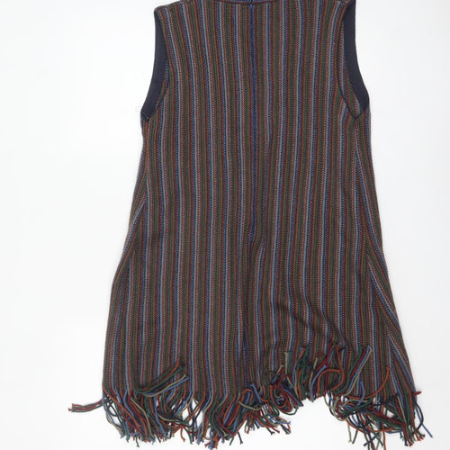 EAST Womens Multicoloured Wool Blend Fringe Cape Size 18