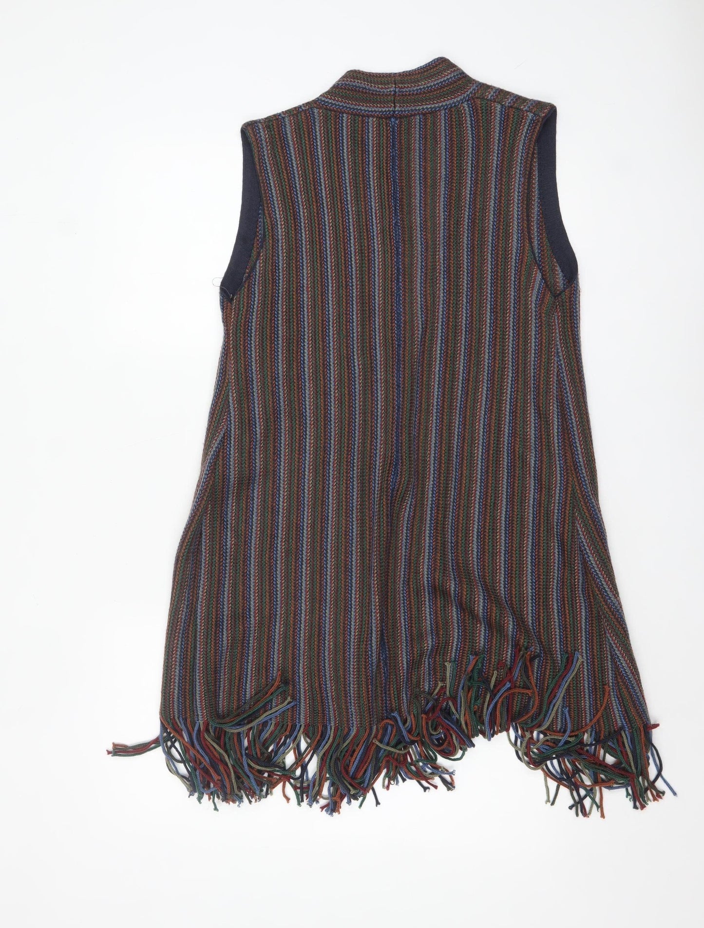 EAST Womens Multicoloured Wool Blend Fringe Cape Size 18