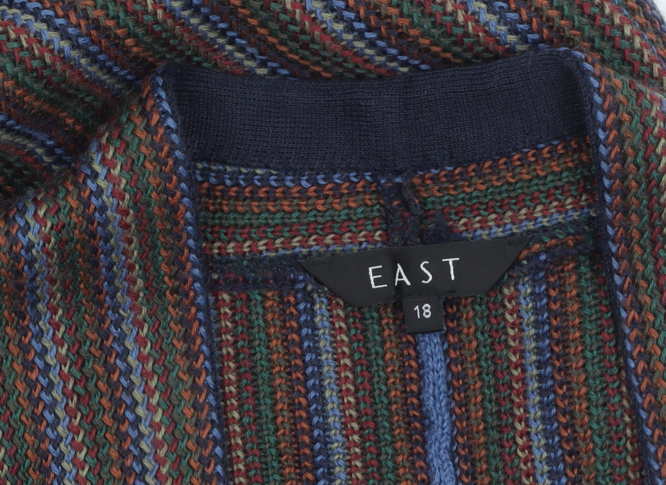 EAST Womens Multicoloured Wool Blend Fringe Cape Size 18