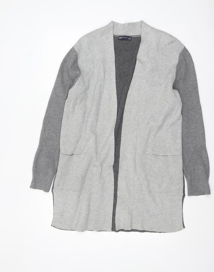 Marks and Spencer Women Grey Long Sleeve Open Knit Cardigan Size 14