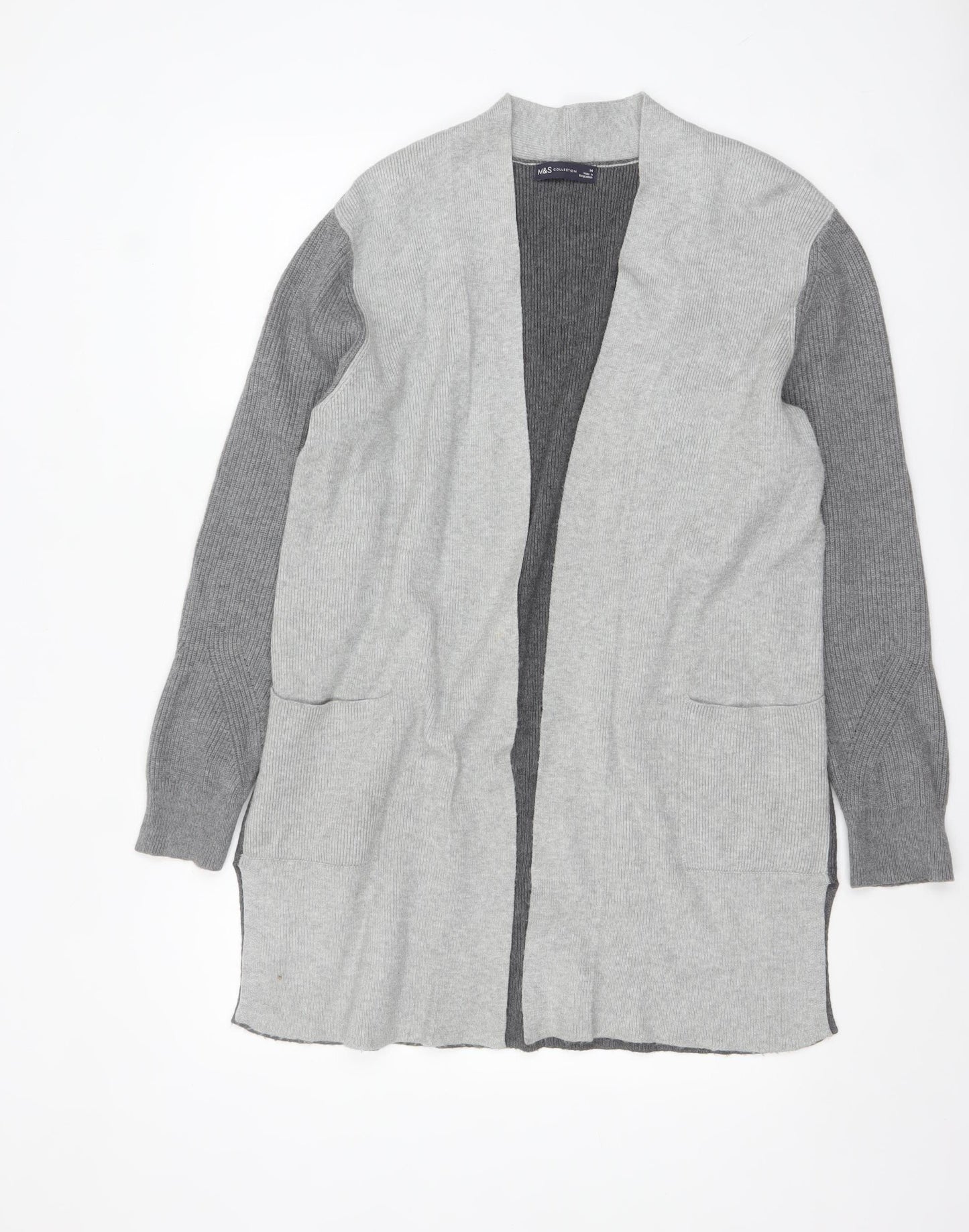Marks and Spencer Women Grey Long Sleeve Open Knit Cardigan Size 14