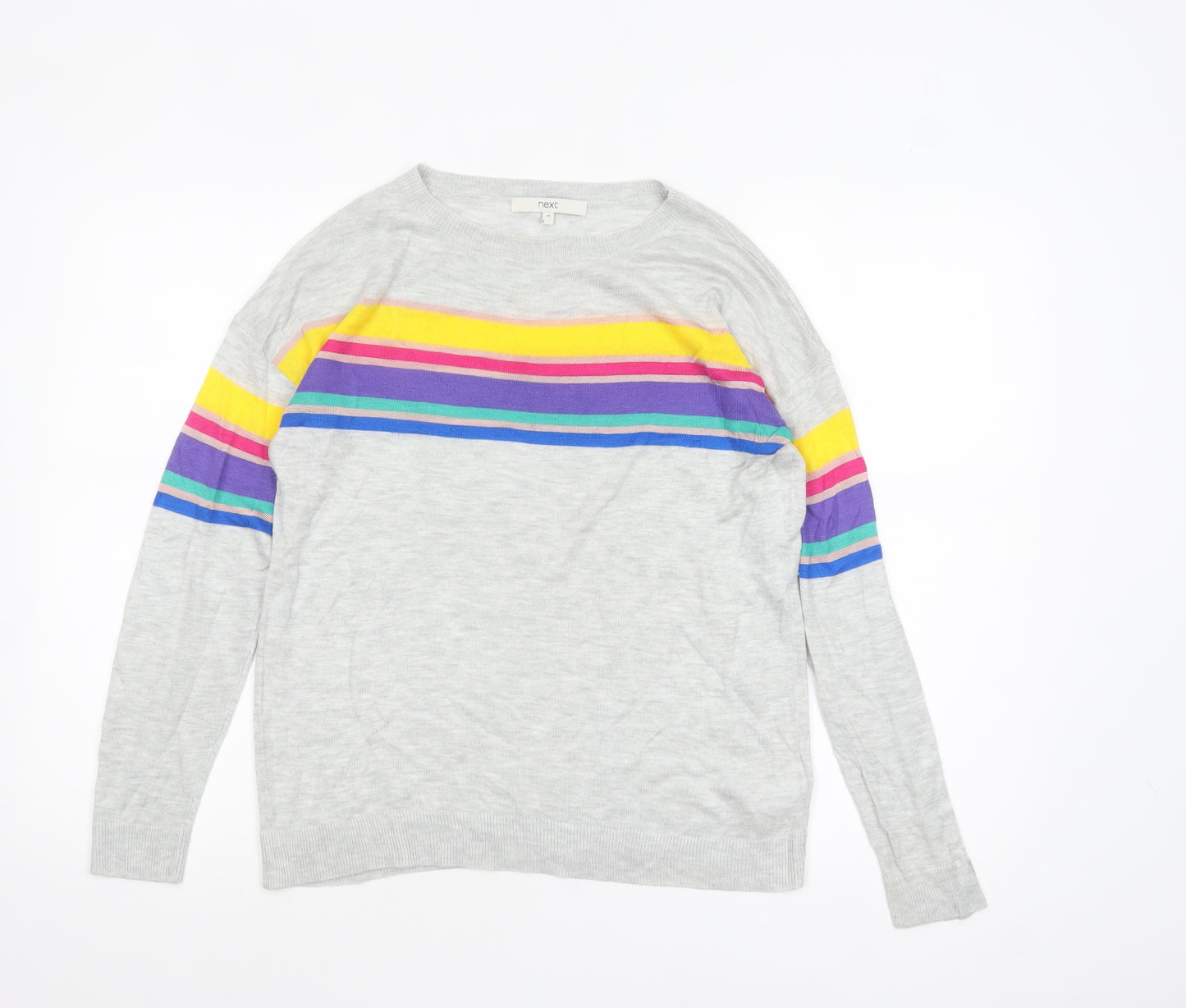 Next Womens Grey Rainbow Stripe Pullover Jumper Size 10