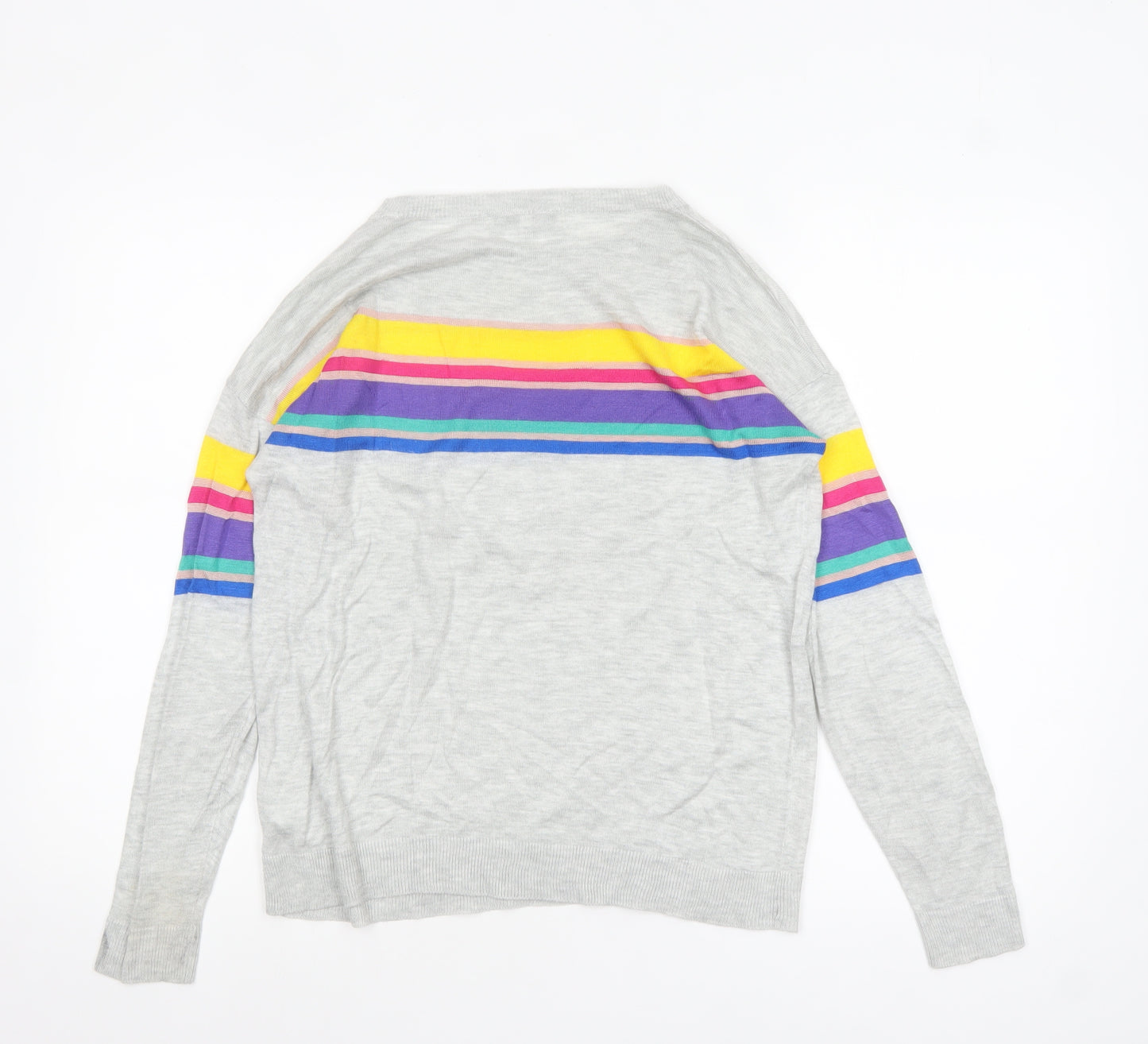 Next Womens Grey Rainbow Stripe Pullover Jumper Size 10