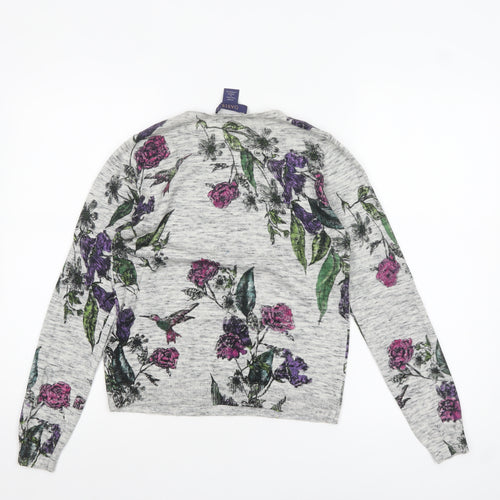 Oasis Women Grey Floral Crew Neck Cotton Jumper XS