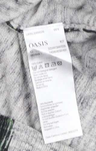 Oasis Women Grey Floral Crew Neck Cotton Jumper XS