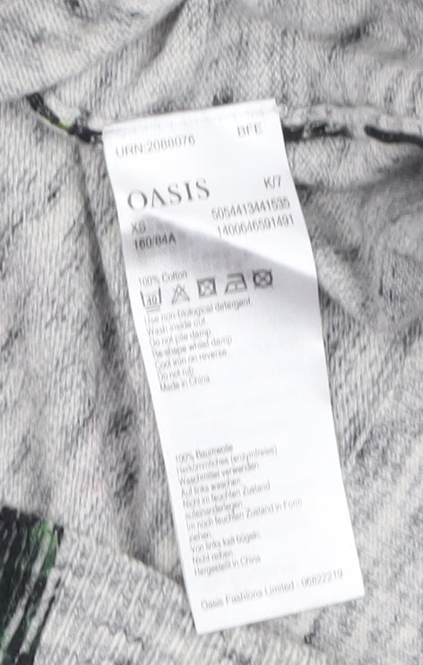 Oasis Women Grey Floral Crew Neck Cotton Jumper XS