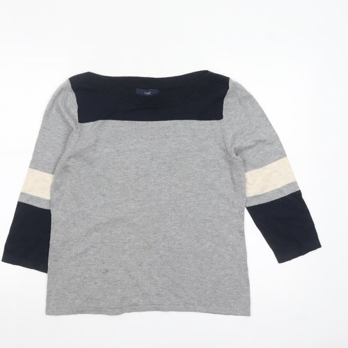 Next Women Grey Boat Neck 3/4 Sleeve Cotton Jumper Size 14