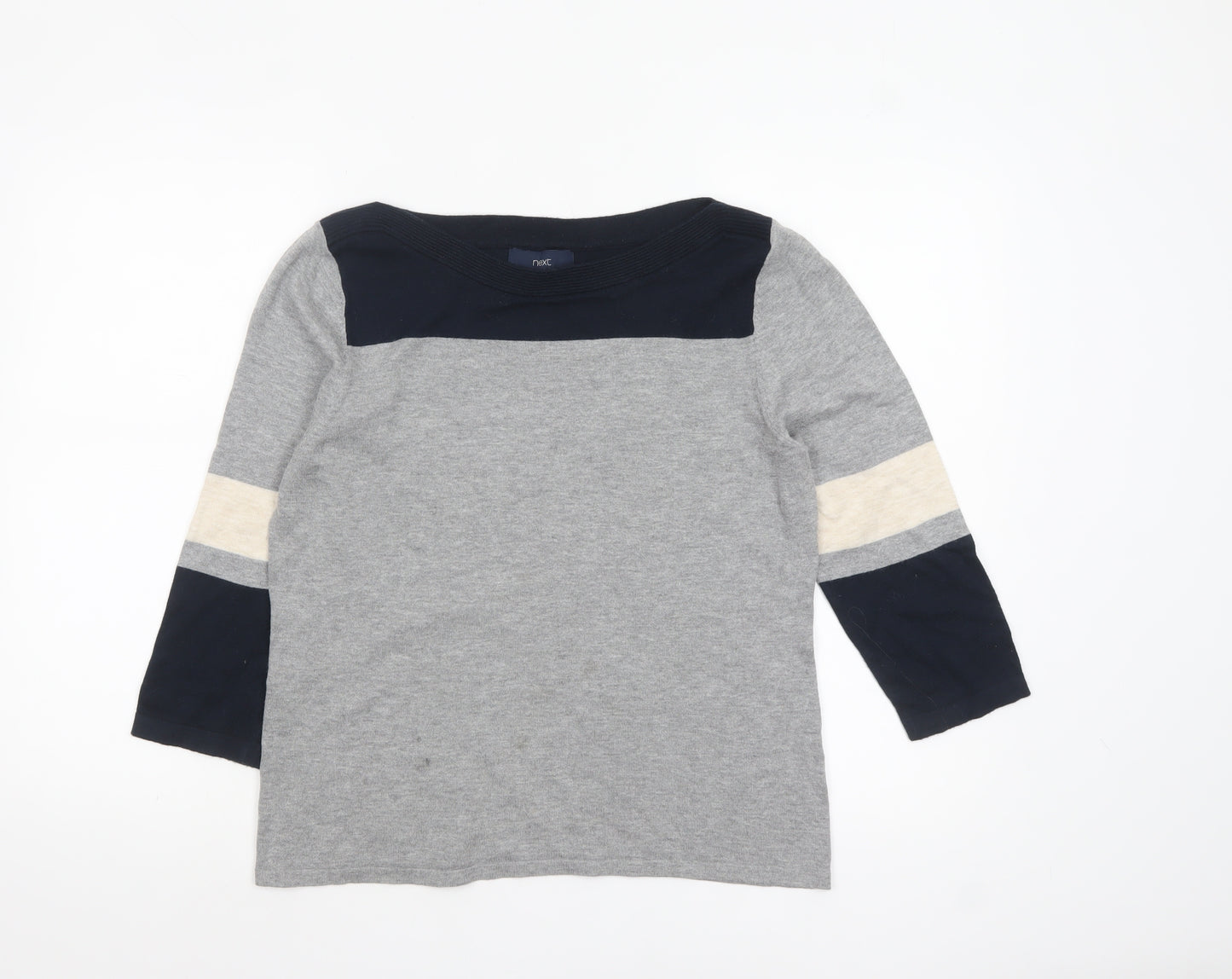 Next Women Grey Boat Neck 3/4 Sleeve Cotton Jumper Size 14