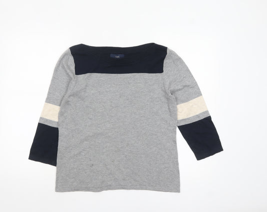 Next Women Grey Boat Neck 3/4 Sleeve Cotton Jumper Size 14