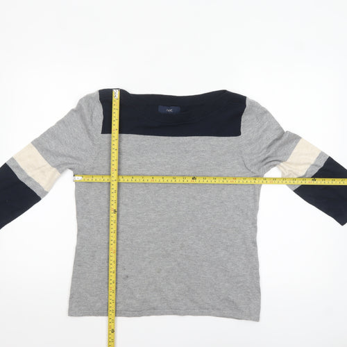Next Women Grey Boat Neck 3/4 Sleeve Cotton Jumper Size 14