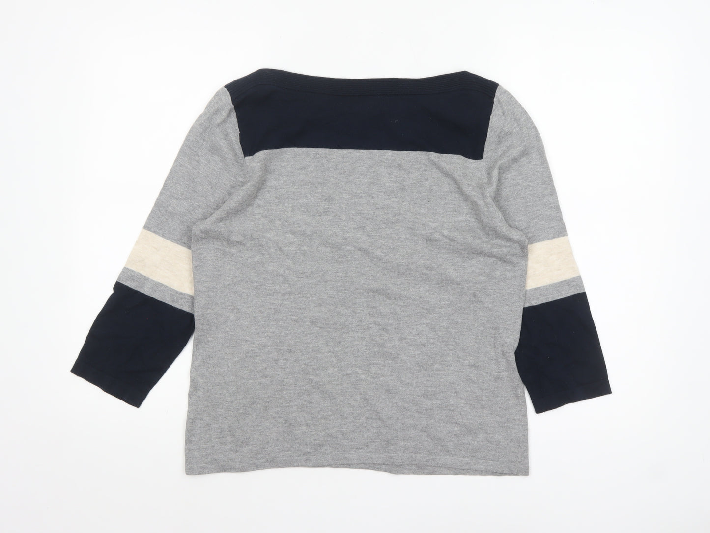 Next Women Grey Boat Neck 3/4 Sleeve Cotton Jumper Size 14